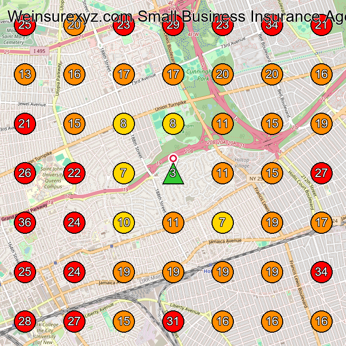 Weinsurexyz.com Small Business Insurance Agency GeoGrid visibility map for Insurance Agency in Forest Hills